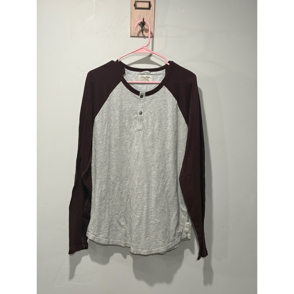Lucky Brand Mens Grey Label Raglan Henley Shirt Burgundy Grey Long Sleeve L
